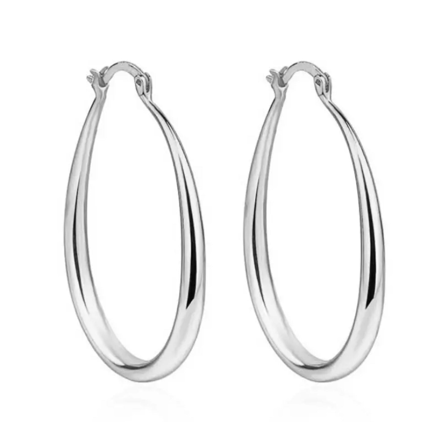 Oval Hoop Silver Earrings