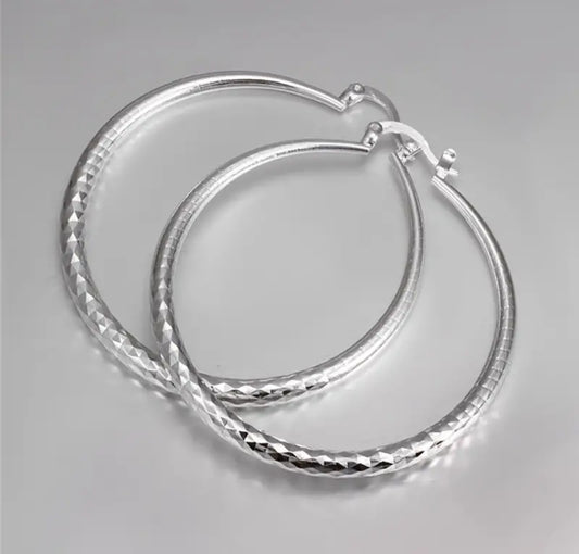 Textured Hoop Silver Earrings